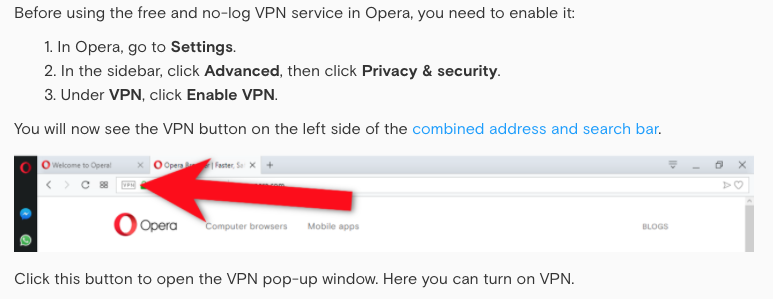 opera VPN no necesita de una instalación